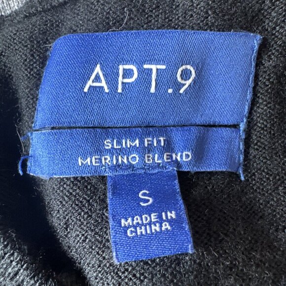 APT.9 Sweater Mens Small Black Merino Blend Long Sleeve Slim Fit Pullover - Picture 3 of 5